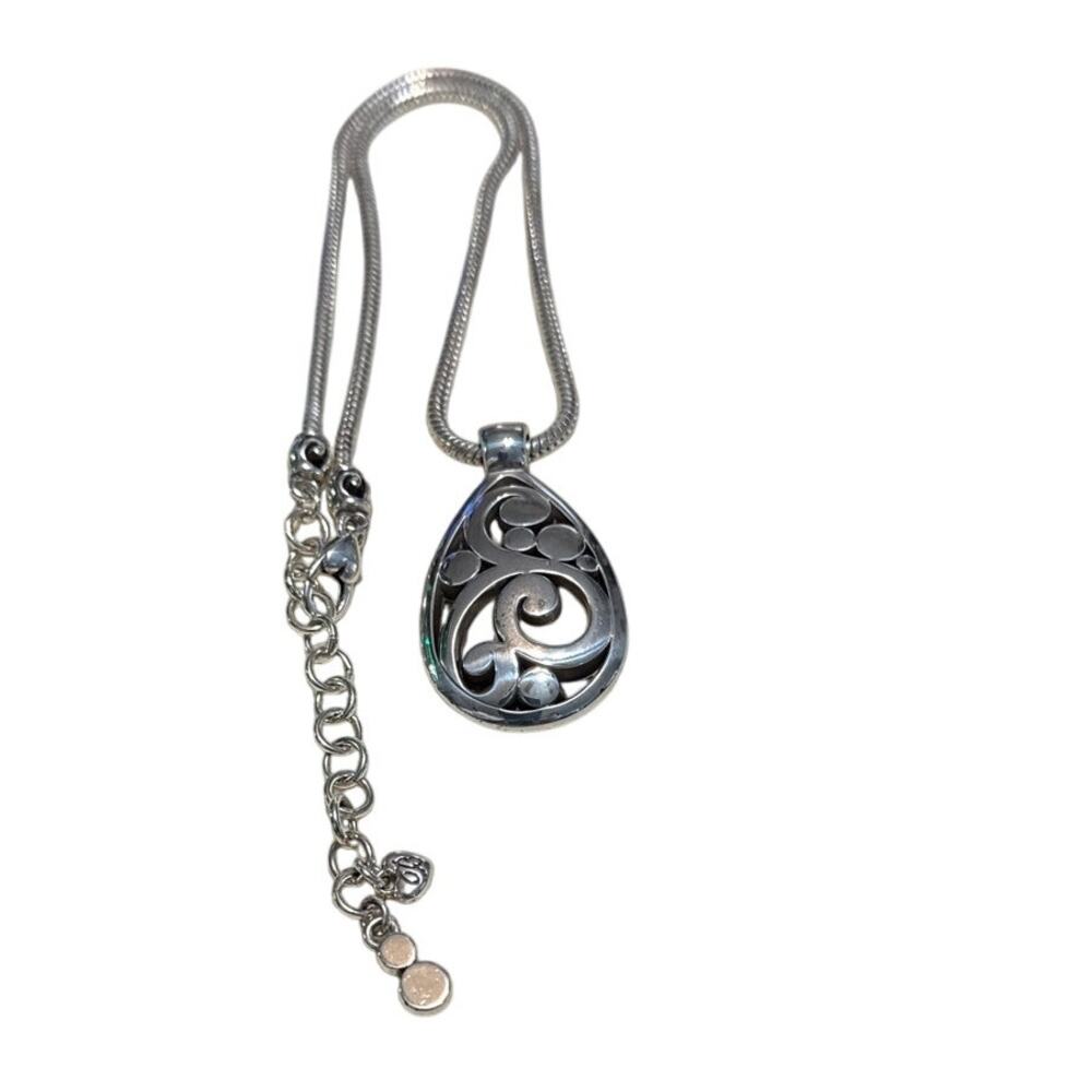 Brighton Contempo Open Scroll Swirl Teardrop Pendant Necklace Silver Plate